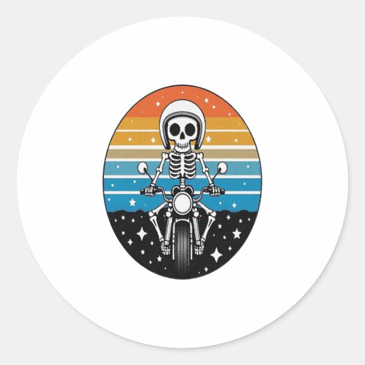 Skeleton Riding Motorcycle Ronde Sticker (Voorkant)