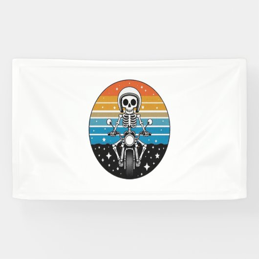 Skeleton Riding Motorcycle Spandoek (Horizontaal)