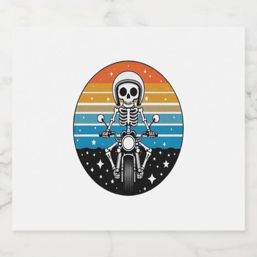 Skeleton Riding Motorcycle Sparkling Wijnetiket (Enkel label)
