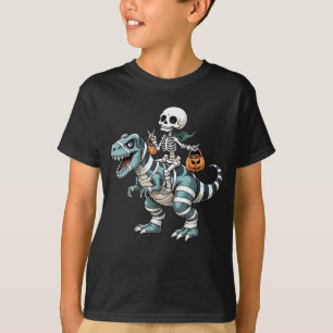 Skeleton Riding Mummy Dinosaur Funny Halloween T-shirt