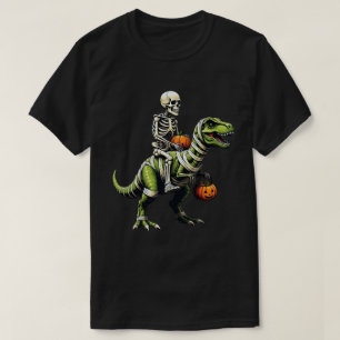 Skeleton Riding Mummy Dinosaur Funny Halloween T-shirt