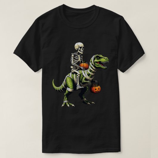 Skeleton Riding Mummy Dinosaur Funny Halloween T-shirt (Design voorkant)