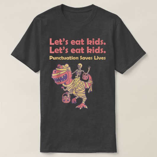 Skeleton Riding Mummy Dinosaur Laten we Kinder Hal T-shirt (Design voorkant)
