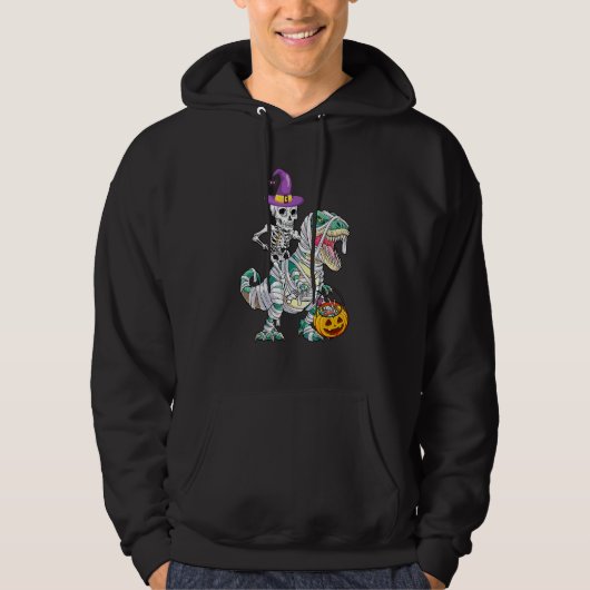 Skeleton Riding Mummy Dinosaur Rex Halloween  Pump Hoodie (Voorkant)