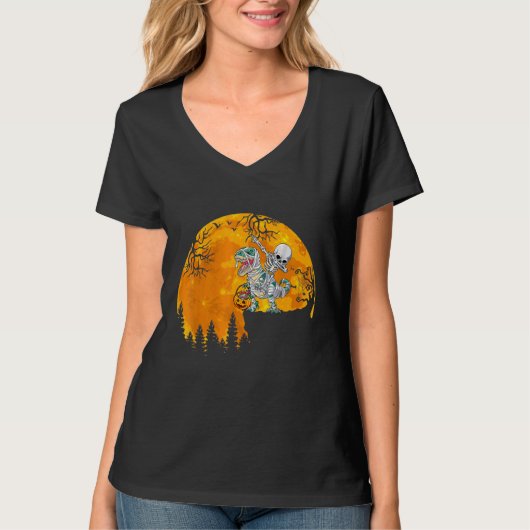 Skeleton Riding Mummy Dinosaur Rex Halloween  Pump T-shirt (Voorkant)