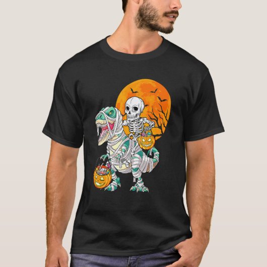 Skeleton Riding Mummy Dinosaur Rex Halloween  Pump T-shirt (Voorkant)