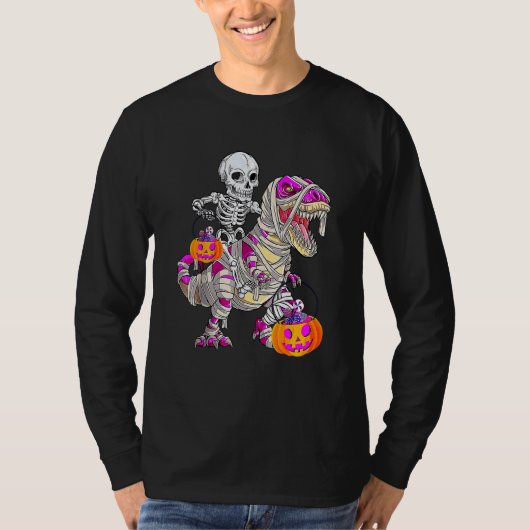 Skeleton Riding Mummy Dinosaur Rex Halloween  Pump T-shirt (Voorkant)