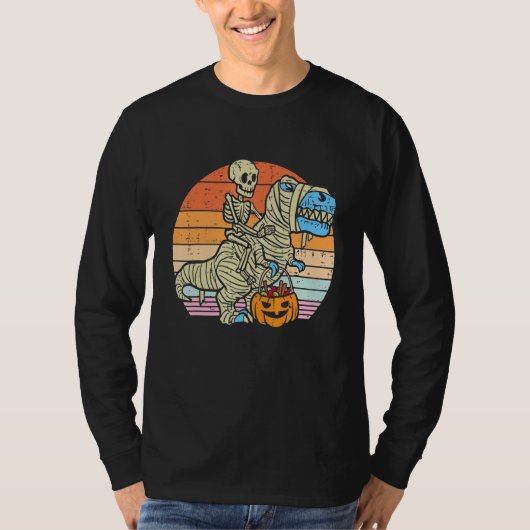 Skeleton Riding Mummy Dinosaur rex Halloween  Pump T-shirt (Voorkant)