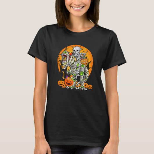 Skeleton Riding Mummy Dinosaur rex Halloween  Pump T-shirt (Voorkant)