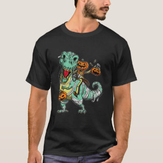 Skeleton Riding Mummy Dinosaur rex Halloween  Pump T-shirt