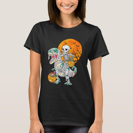 Skeleton Riding Mummy Dinosaur Rex Halloween  Pump T-shirt (Voorkant)