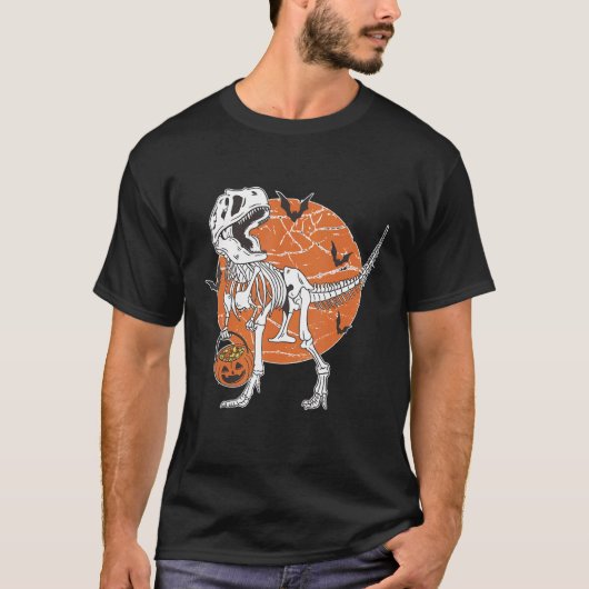 Skeleton Riding Mummy Dinosaur rex Halloween  Pump T-shirt (Voorkant)