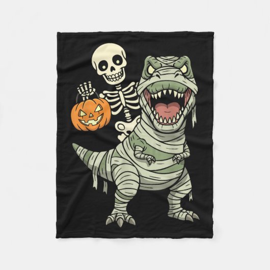 Skeleton Riding Mummy Dinosaur T Rex Halloween Fun Fleece Deken (Voorkant)