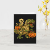 Skeleton Riding Mummy Dinosaur T Rex Halloween Fun Kaart (Gele Bloem)