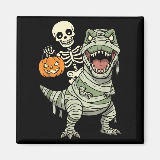 Skeleton Riding Mummy Dinosaur T Rex Halloween Fun Magneet (Voorkant)