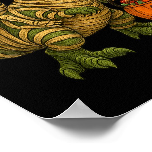 Skeleton Riding Mummy Dinosaur T Rex Halloween Fun Poster (Hoek)