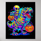 Skeleton Riding Mummy Dinosaur T Rex Halloween Fun Poster (Voorkant)