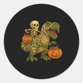 Skeleton Riding Mummy Dinosaur T Rex Halloween Fun Ronde Sticker (Voorkant)