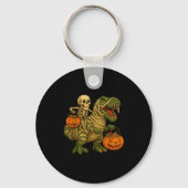 Skeleton Riding Mummy Dinosaur T Rex Halloween Fun Sleutelhanger (Voorkant)