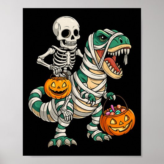 Skeleton Riding Mummy Dinosaur T Rex Kinder Jongen Poster (Voorkant)