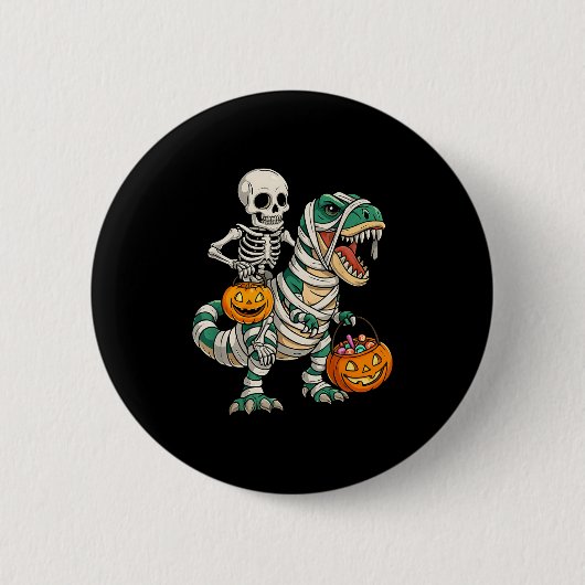 Skeleton Riding Mummy Dinosaur T Rex Kinder Jongen Ronde Button 5,7 Cm (Voorkant)