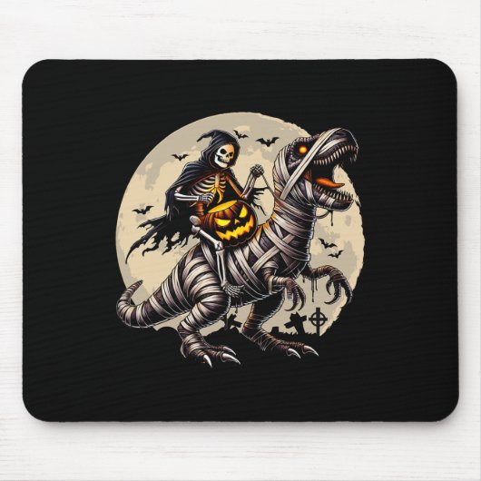 Skeleton Riding Mummy Dinosaur T Rex Pumpkin Funny Muismat (Voorkant)