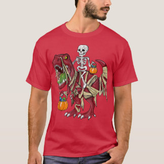 Skeleton Riding Mummy Dinosaur T Rex Pumpkin Funny T-shirt