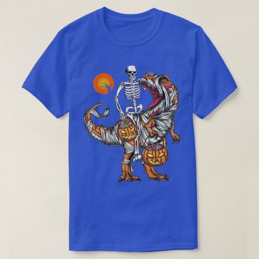 Skeleton Riding Mummy Dinosaur T Rex Pumpkin Funny T-shirt (Design voorkant)