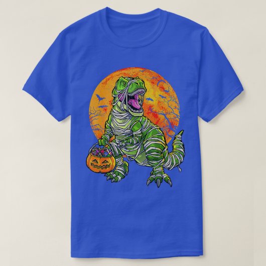 Skeleton Riding Mummy Dinosaur T Rex Pumpkin Funny T-shirt (Design voorkant)
