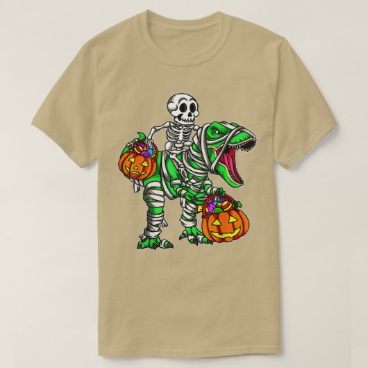 Skeleton Riding Mummy Dinosaur T Rex Pumpkin Funny T-shirt (Design voorkant)