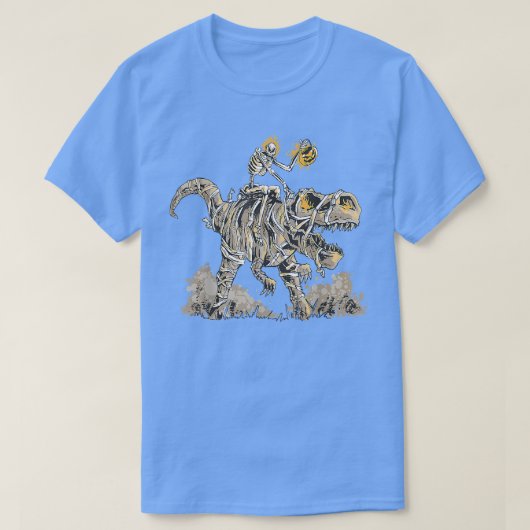 Skeleton Riding Mummy Dinosaur T Rex Pumpkin Funny T-shirt (Design voorkant)