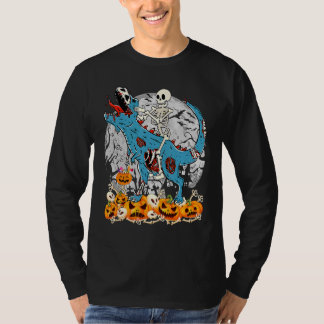Skeleton Riding Mummy Dinosaur T rex Scary Hallowe T-shirt