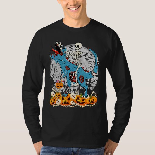Skeleton Riding Mummy Dinosaur T rex Scary Hallowe T-shirt (Voorkant)