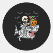 Skeleton Riding Mummy Shark Halloween Boys Toddler Ronde Sticker (Voorkant)