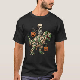 Skeleton Riding Mummy TRex Dinosaur Funny Hallowen T-shirt
