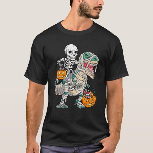 Skeleton Riding Rex Mummy Dinosaur Kids Trick or T T-shirt (Voorkant)