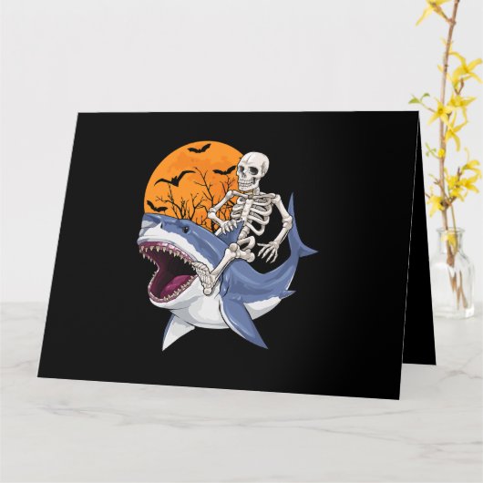 Skeleton Riding Shark Funny Halloween Costume Boys Kaart (Gele Bloem)