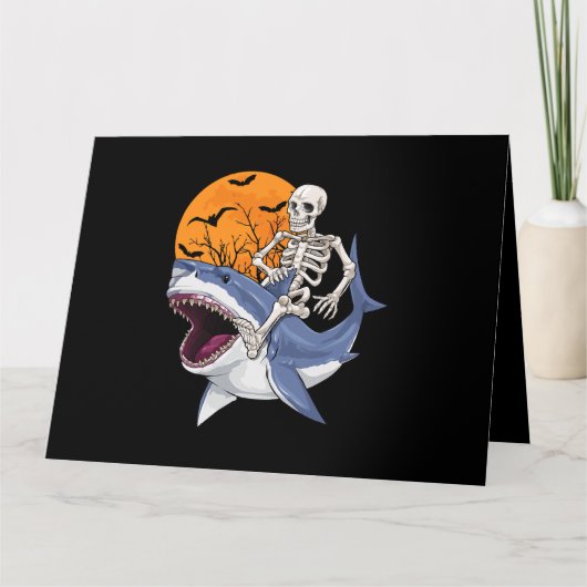 Skeleton Riding Shark Funny Halloween Costume Boys Kaart (Voorkant)