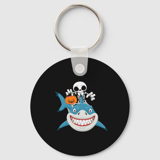Skeleton Riding Shark Jack O'lantern Pumpkin Hallo Sleutelhanger (Voorkant)
