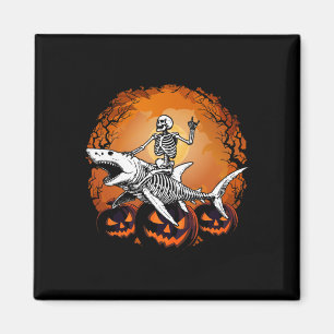 Skeleton Riding Shark Lazy Halloween Costume Funny Magneet