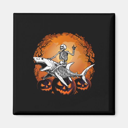 Skeleton Riding Shark Lazy Halloween Costume Funny Magneet (Voorkant)