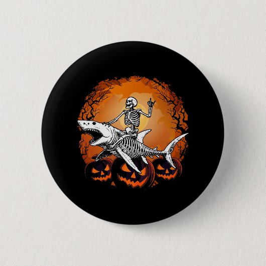Skeleton Riding Shark Lazy Halloween Costume Funny Ronde Button 5,7 Cm (Voorkant)
