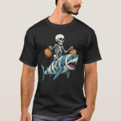 Skeleton Riding Shark Mummy Funny Halloween T-shirt (Voorkant)