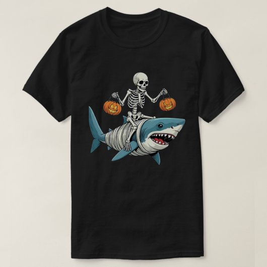 Skeleton Riding Shark Mummy Funny Halloween T-shirt (Design voorkant)