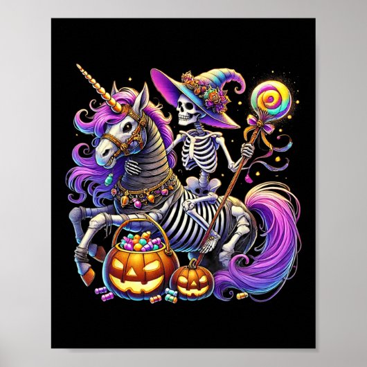 Skeleton Riding Skeleton Eenhoorn Halloween Kostuu Poster (Voorkant)