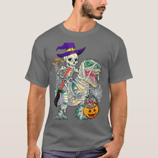 Skeleton Riding T Re Dinosaur Pumpkin Funny Hallow T-shirt