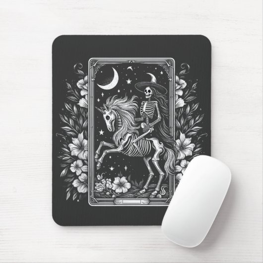 Skeleton Riding Unicorn Skeleton Tarot Kaart Muismat (Met muis)