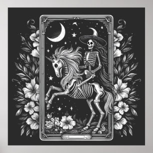 Skeleton Riding Unicorn Skeleton Tarot Kaart Poster