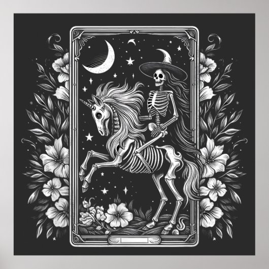 Skeleton Riding Unicorn Skeleton Tarot Kaart Poster (Voorkant)