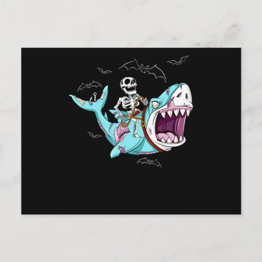 Skeleton Riding Zombie Shark Funny Halloween Gift Aankondigingskaart (Voorkant)